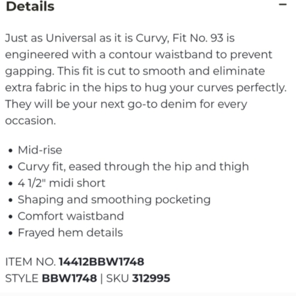 Sz 14/16 Curvy Buckle BLACK Fit 93 High Rise Light Wash Shorts Sz 33 BBW1748 - Picture 6 of 9